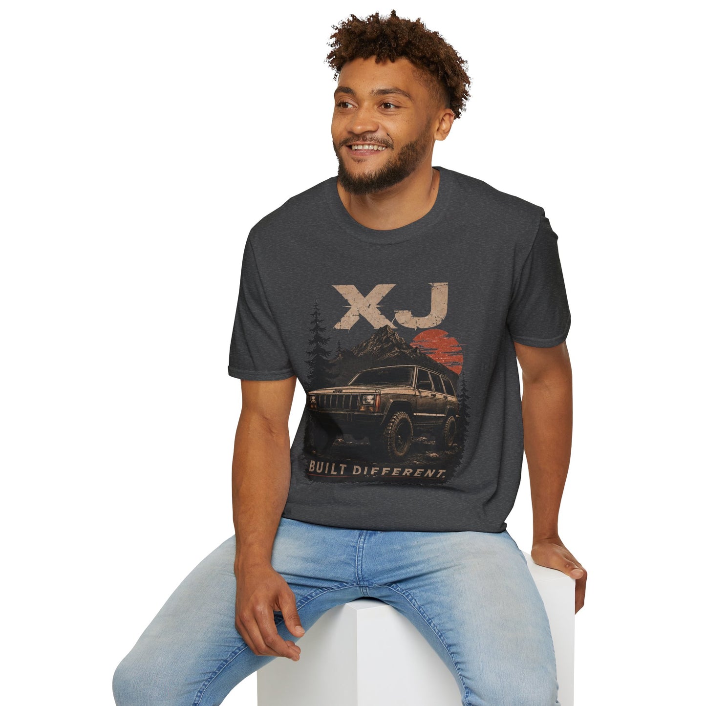 XJ Vintage Off-Road T-Shirt — 'Built Different' SUV Mountain Graphic